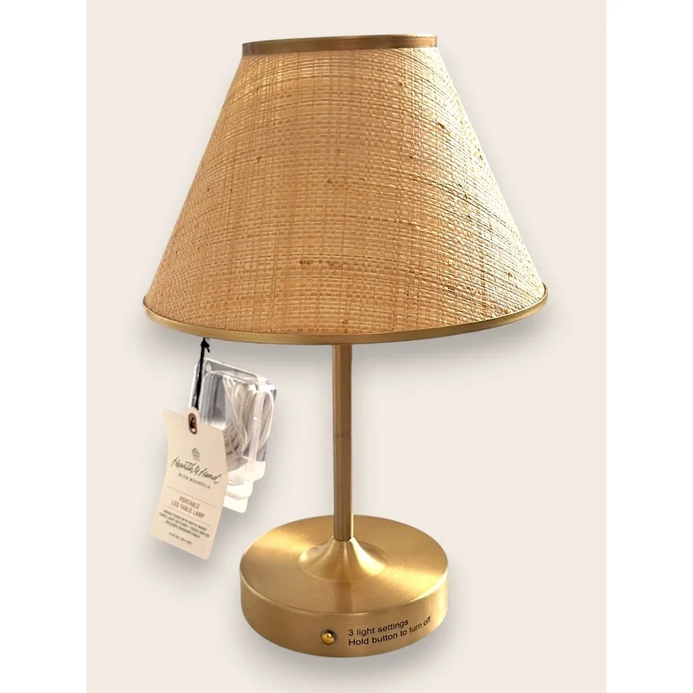 Cordless Woven Portable Table Lamp Brass - Hearth & Hand Magnolia, Target